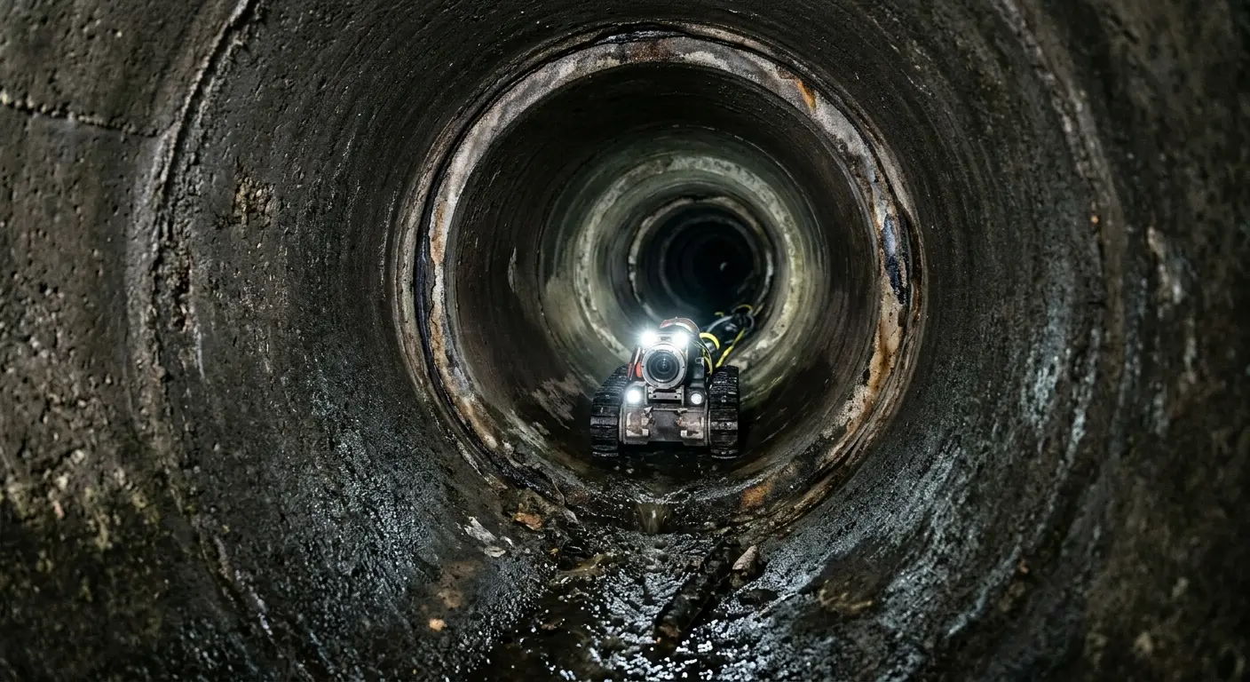 Robotic sewer camera inspecting pipe interior for Drain Snake Service in Okeechobee