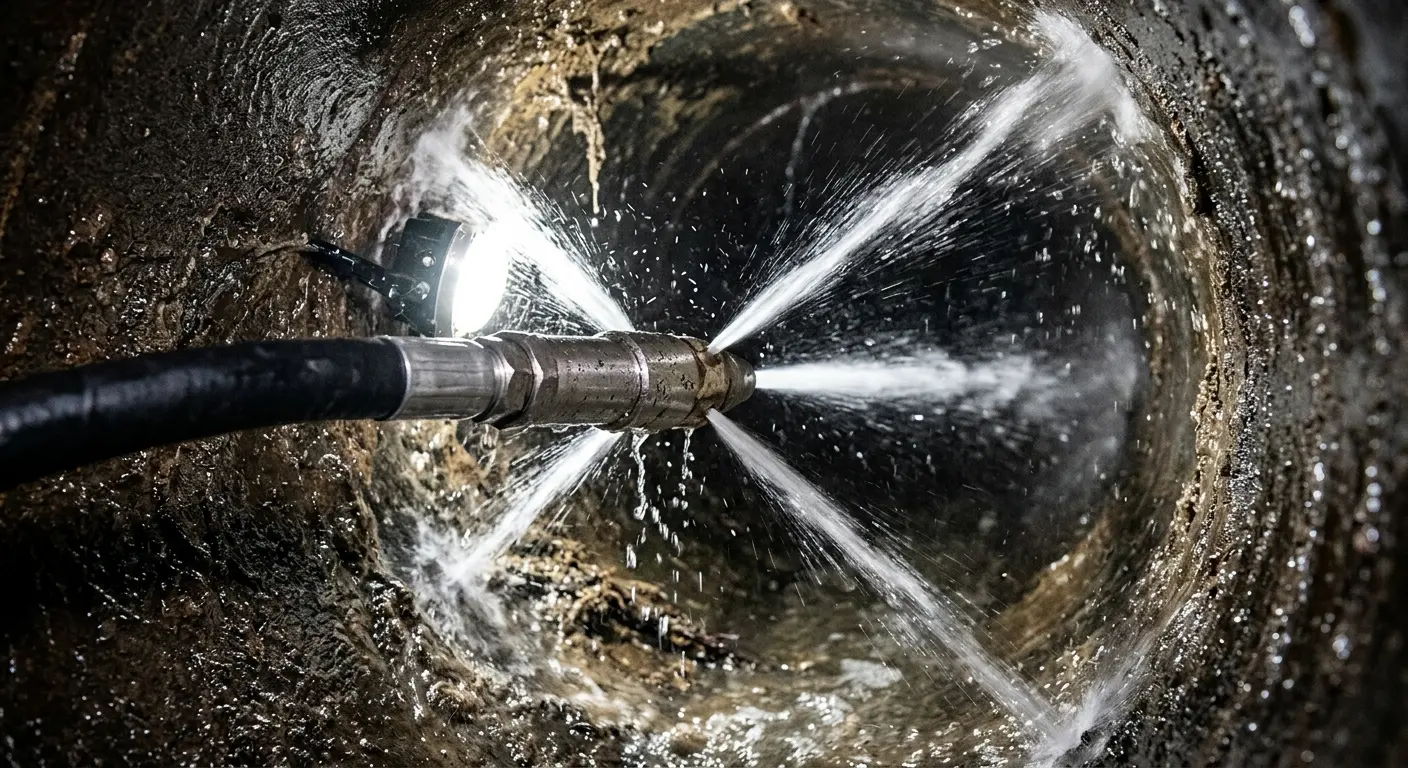 High-pressure hydro jetting nozzle cleaning sewer pipe for Storm Drain Cleaning in Okeechobee